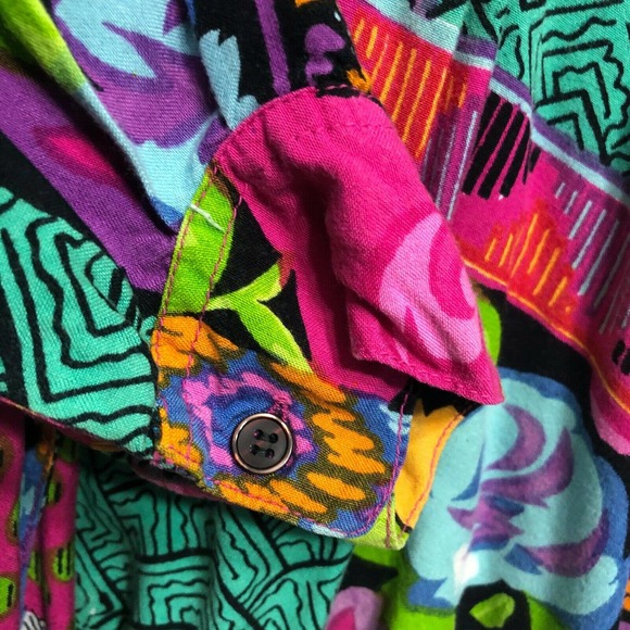 Vintage 90s Artsy Tunic Top Bold Colorful Geometric Button Front Blouse Large - Picture 4 of 9